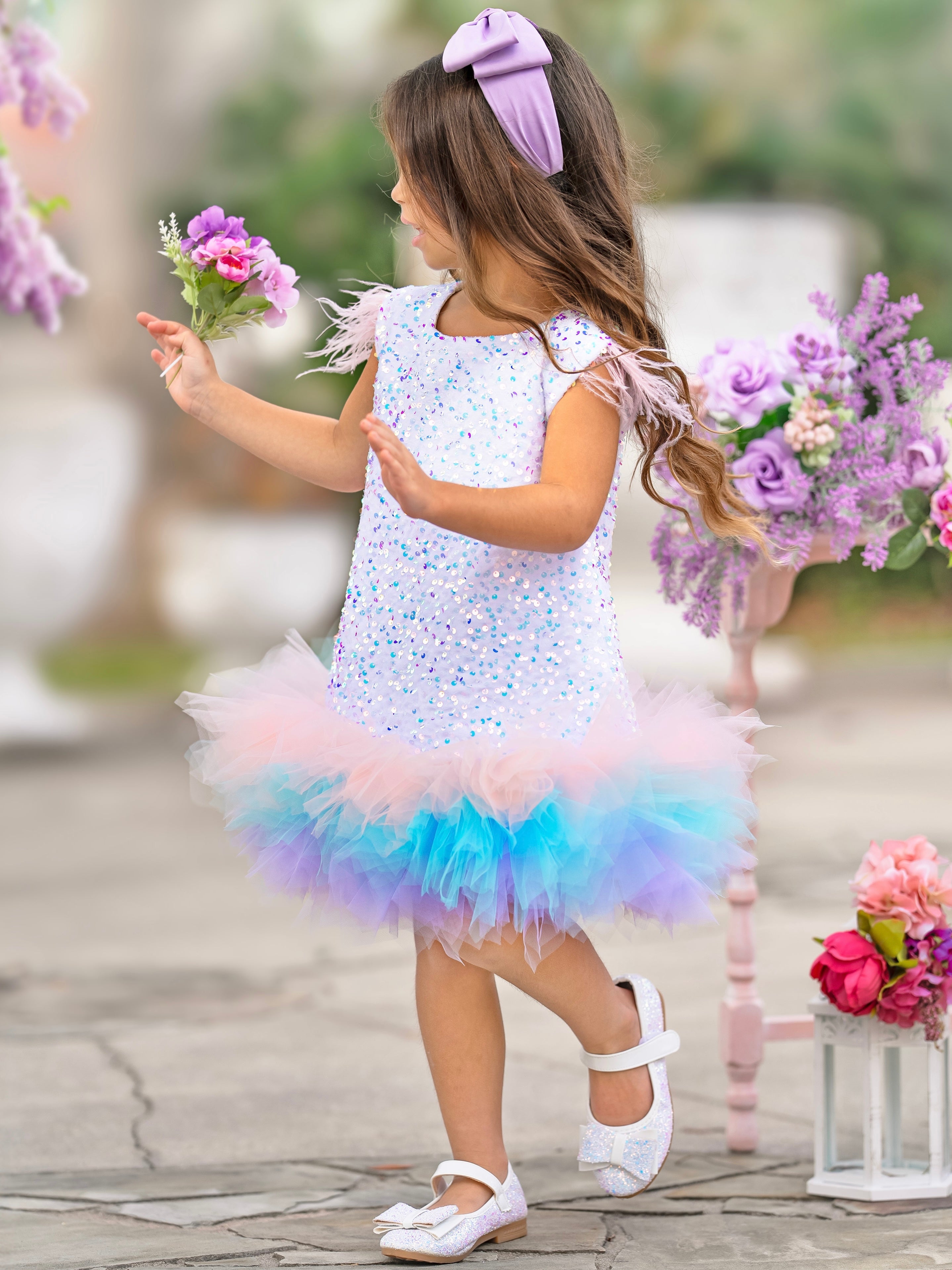Sequin Feather Tulle Party Dress