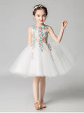 A-Line Tulle Lace Applique Short White Flower Girl Dress