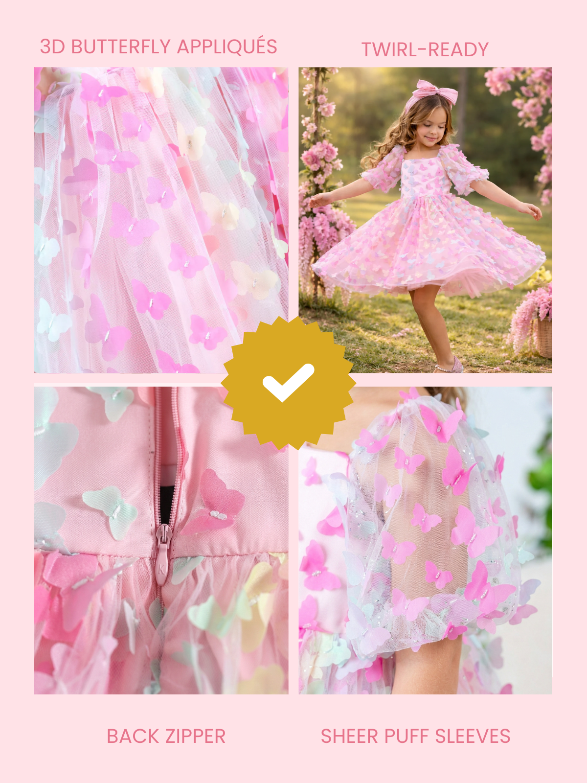 Butterfly Bliss 3D Applique Party Dress