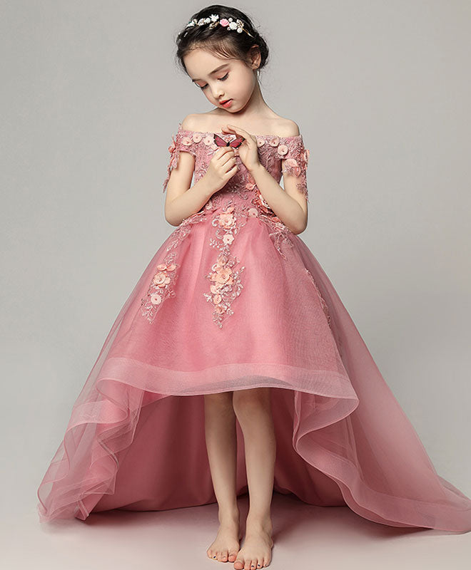 Pink Tulle Lace Flower Girl Dress, Cute Girls Dress