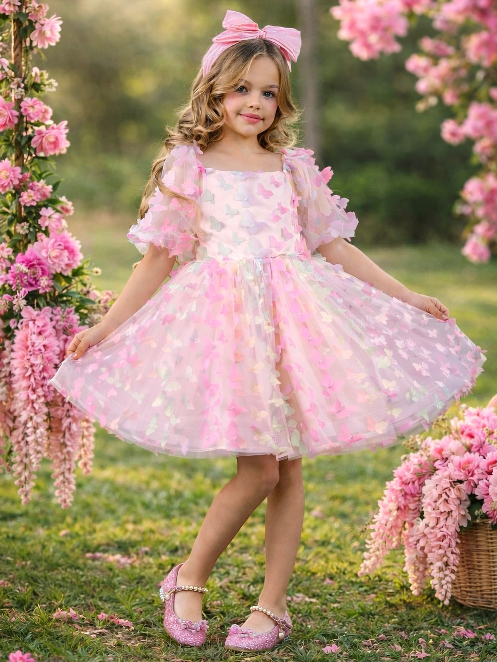 Butterfly Bliss 3D Applique Party Dress