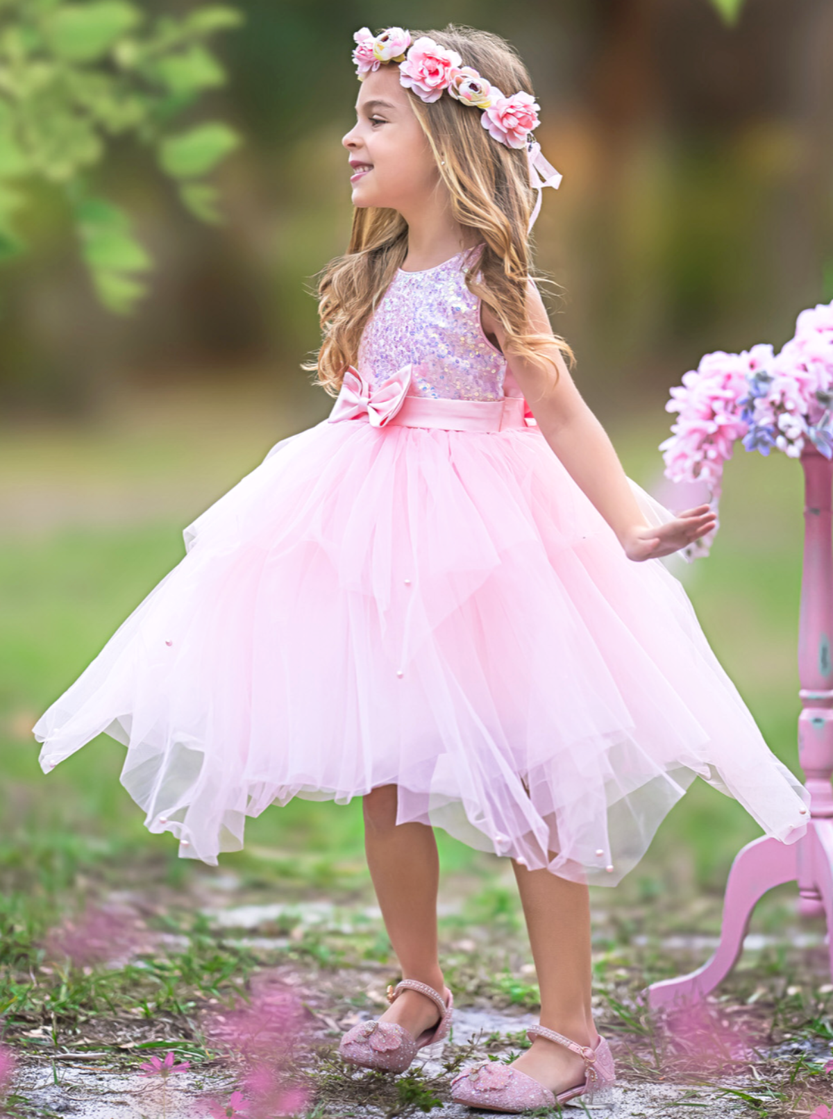 Sparkles and Twirls Pastel Pink Party Dress