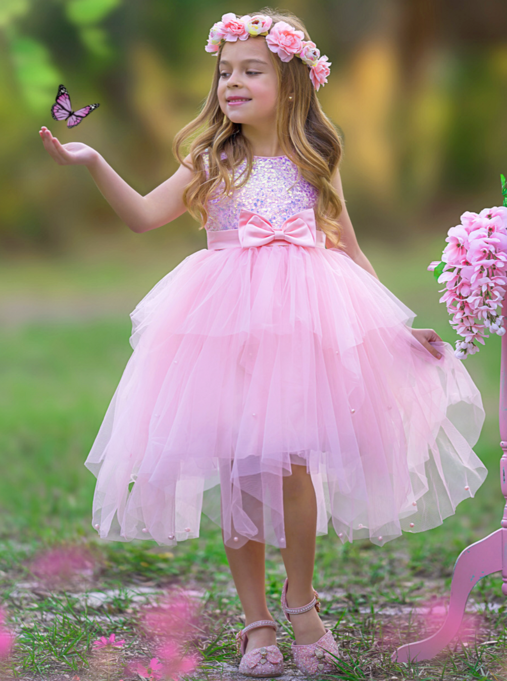 Sparkles and Twirls Pastel Pink Party Dress