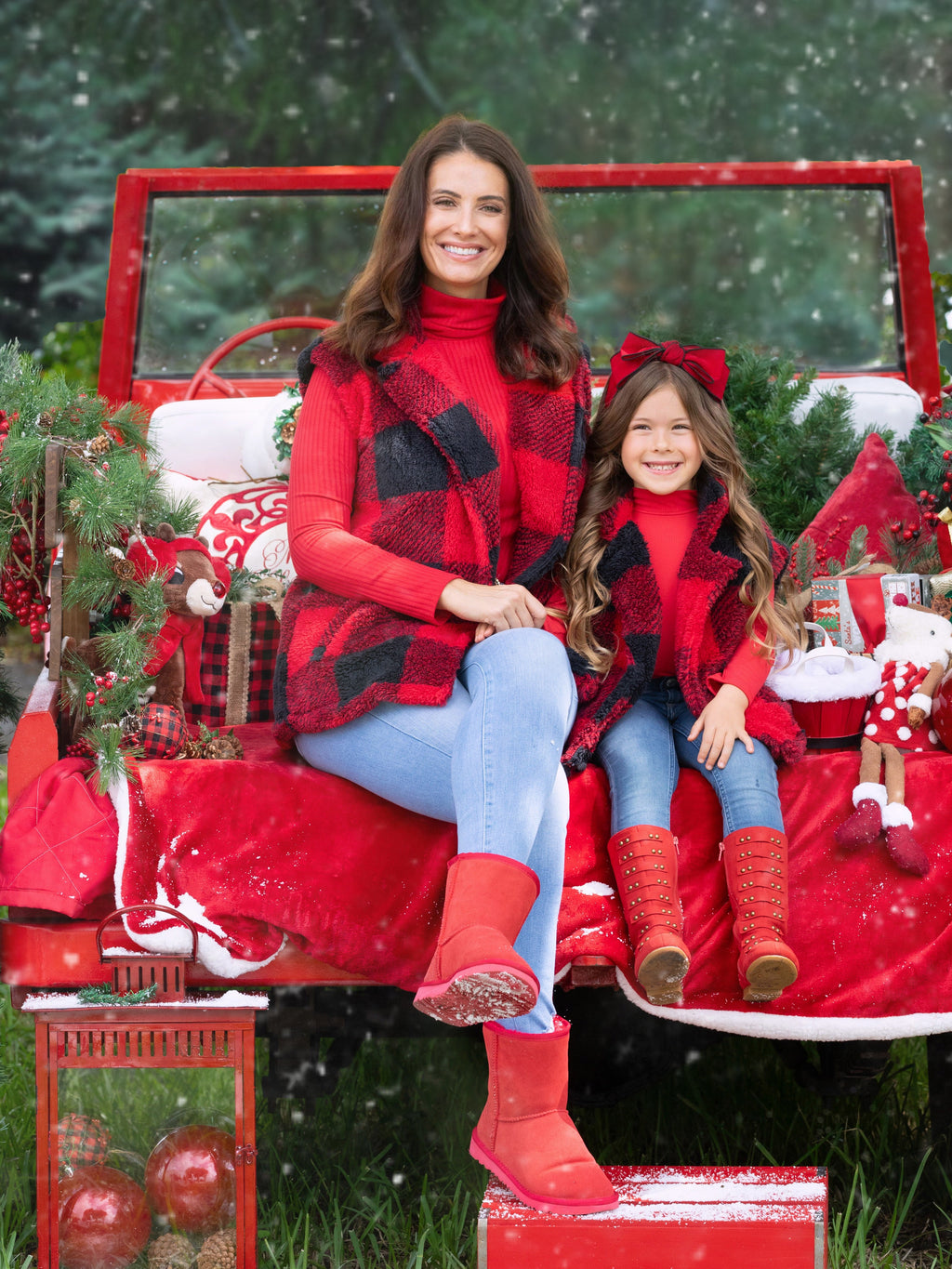 Mommy and Me Furry Buffalo Plaid Outerwear Vest