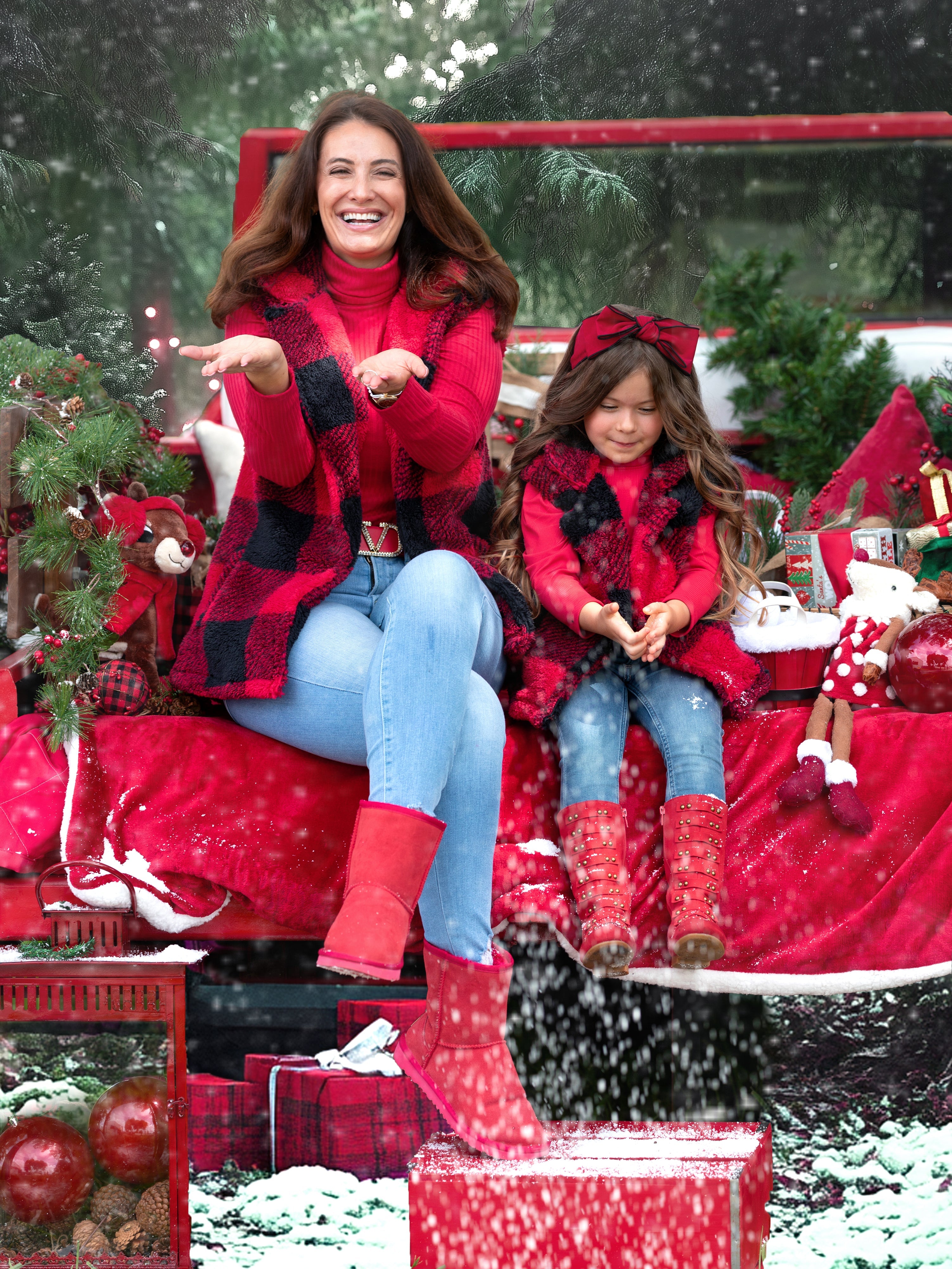 Mommy and Me Furry Buffalo Plaid Outerwear Vest