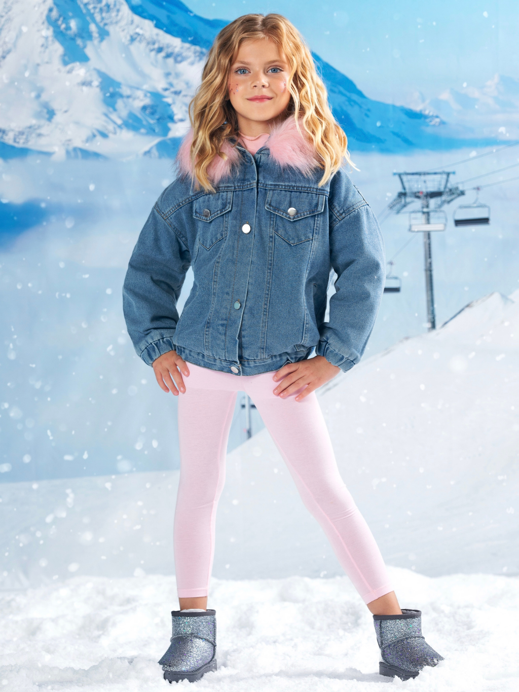 Most Popular Pink Fur Hooded Denim Coat