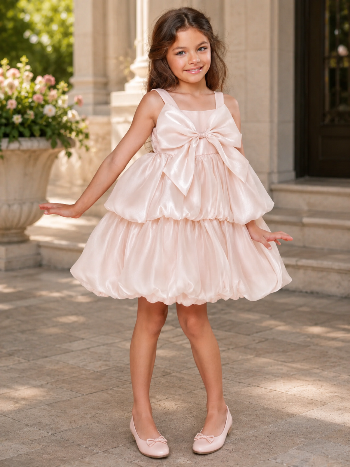 Blush Bow Ruffle Dress