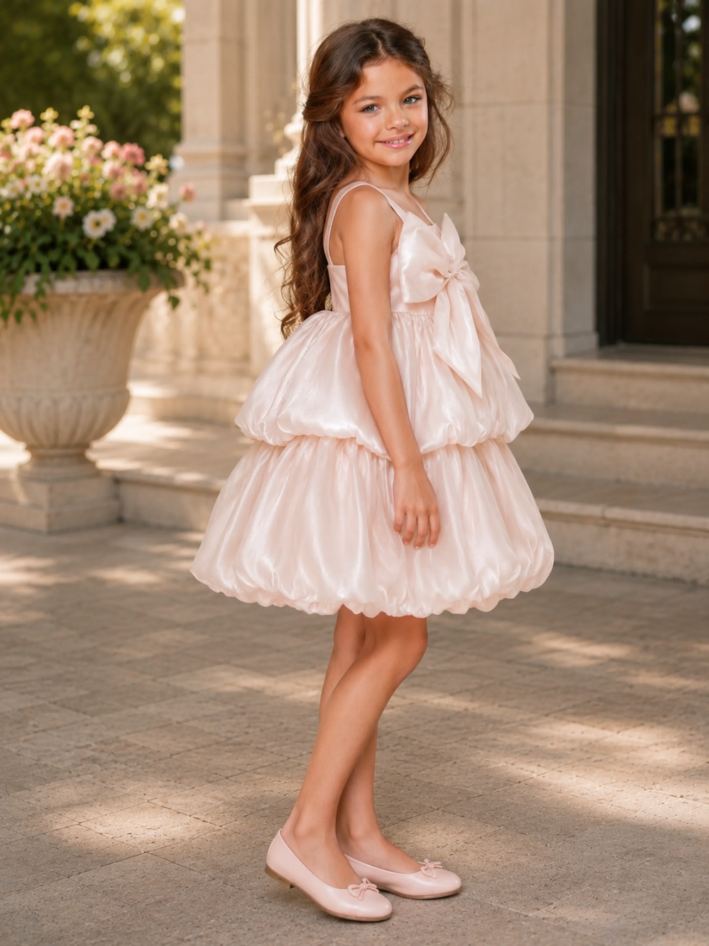 Blush Bow Ruffle Dress