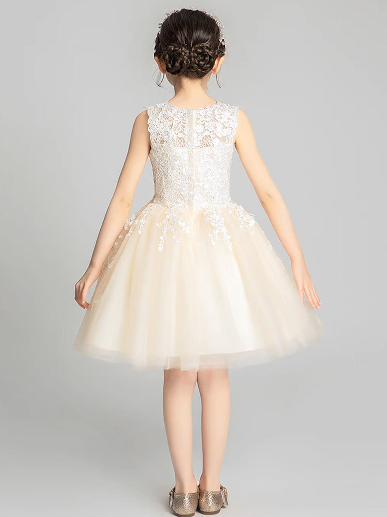 Champagne Tulle Lace Short Flower Girl Dress
