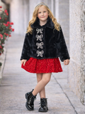 Sparkling Bow Faux Fur Coat